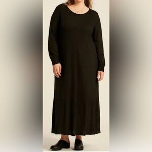 GURDUN SJODEN Long Sleeve Slub Linen Maxi Dress Charcoal Gray Lagenlook Size XL